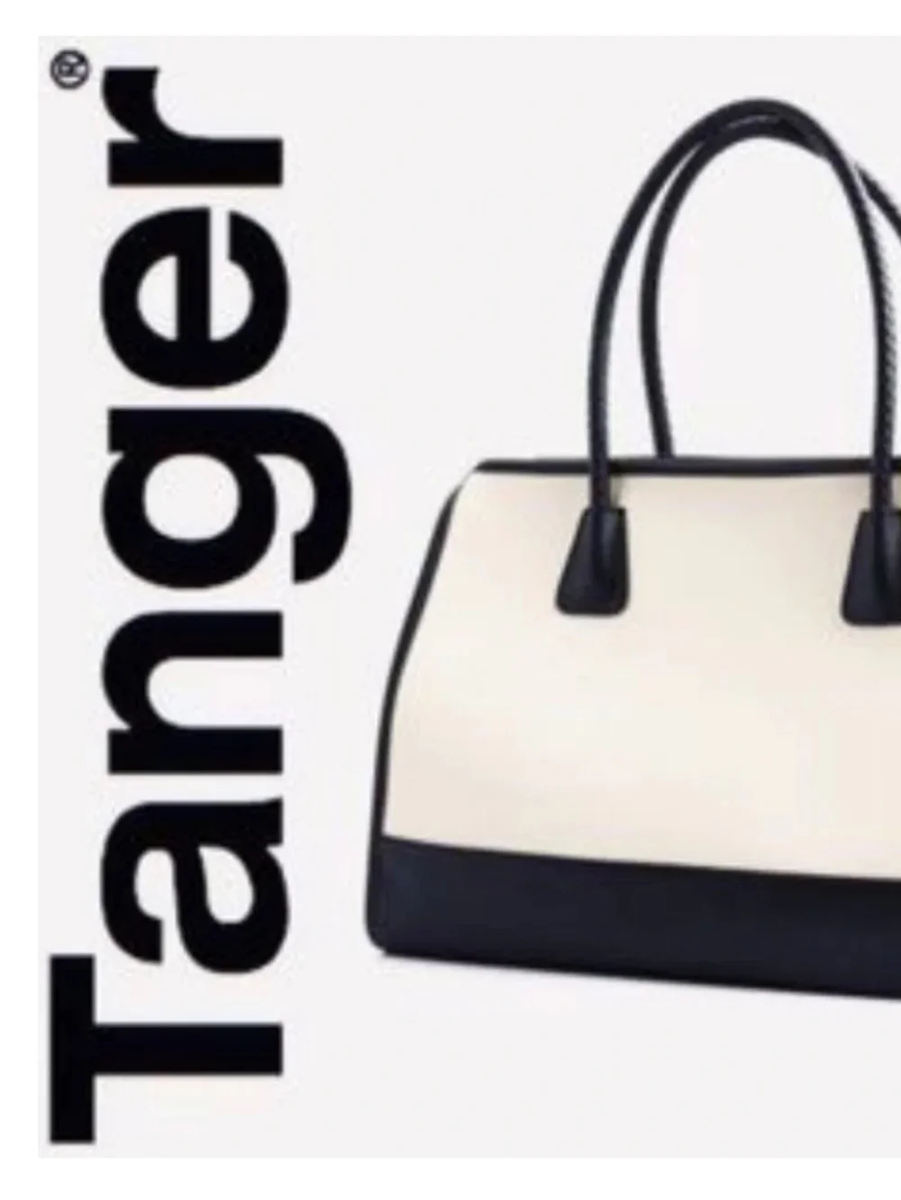 Tanger Classic Patented  Two-Tone Tote Bag in White &  Black Large